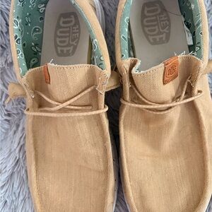 Hey Dude Yellow Shoes with Green Paisley Interior